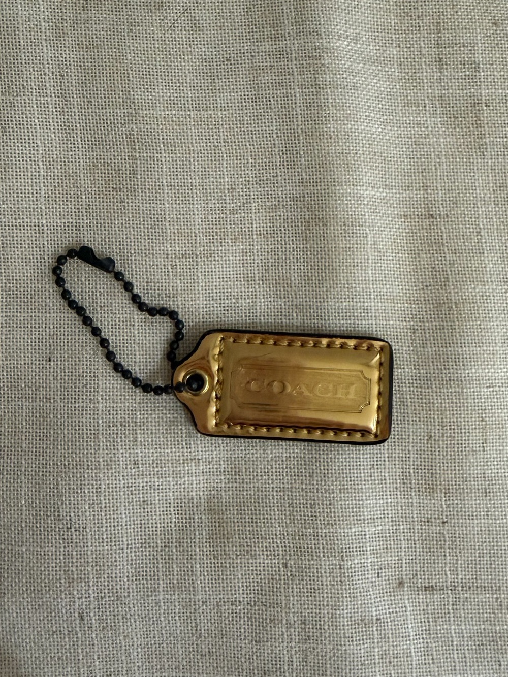 Coach Gold Leather Metallic Hang Tag Black Bead Chain